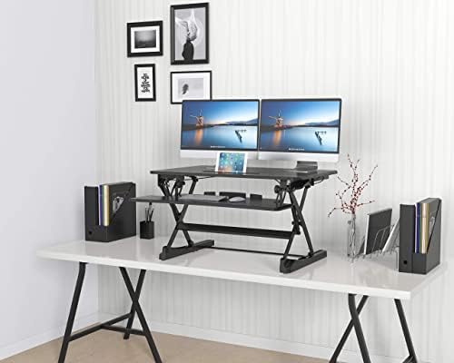 ממיר שולחן עבודה עומד שולחן עבודה פרו חבילת מעמד צג זרוע כפולה, מסך ומחשב תמיכה לבית, עבודה, ולמשרד פרודוקטיביות, גובה