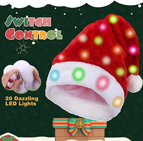 וינסו 6 חתיכות כובע חג המולד עם אורות הוביל מצחיק סנטה כובע קטיפה פו פרווה חג המולד חג המולד עם 20 אור יציב עד צבע,