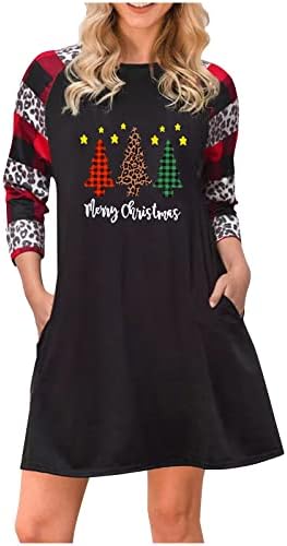 חג המולד שמלות לנשים בתוספת גודל מזדמן אלגנטי חג בציר שמלה ארוך שרוול קוקטייל פורמליות נדנדה שמלה