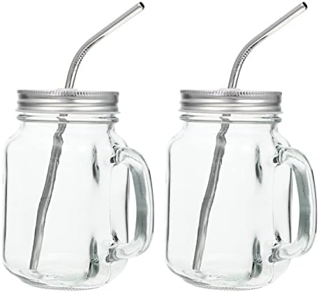 2 סטים זכוכית בועת תה כוסות 480 מ ל לשימוש חוזר רחב פה שייק כוסות אייס קפה כוסות עם מכסים ידית קשיות מייסון צנצנות זכוכית