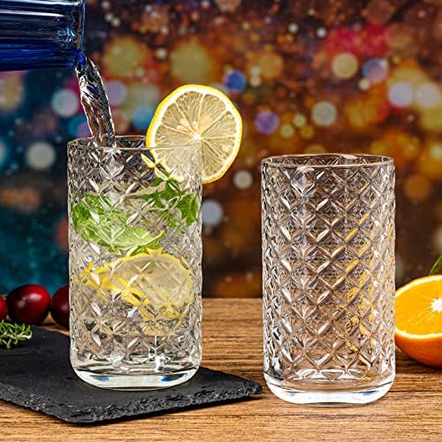 Megarte Vintage Glassward כוסות שתייה - 12 גרם כוסות זכוכית רשת עם סט קש של 6 כוסות קוקטייל גבוה למיץ קפה - מדיח כלים