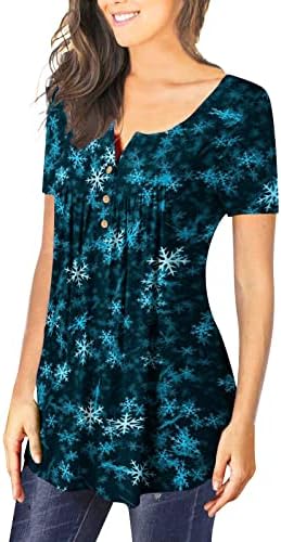 חולצות חג המולד של XIPCOKM חולצות טוניקה פרחוניות מודפסות V צוואר טוניקה