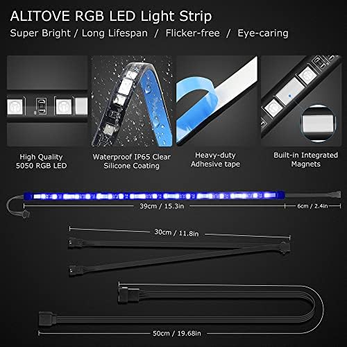 Alitove PC RGB LED Strip Light ללוח האם עם כותרת RGB של 4 סיכות, תאורת מחשב DIY לסנכרון ASUS AURA, היתוך RGB של Gigabyte,