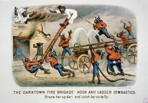 צילום פיתוחים היסטוריים: מכבי האש של דארקטאון, התעמלות הוק וסולם, 1887, קורייר ואייבס, הומור