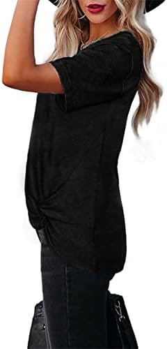 סתיו קיץ שרוול קצר חולצת טשס נשים 2023 צוות כותנה נגד צוואר עטוף צוואר צלב צלב בראנץ 'רגיל חולצה עליונה לנשים