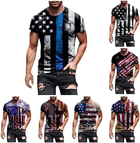 ליד זמן גברים של חולצה מזדמן, אמריקאי דגל הדפסת עגול צוואר קצר שרוול חולצות כושר אימון שרירים אתלטי טי למעלה