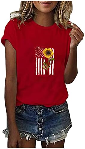 חולצת דגל אמריקאית לנשים הדפסים חולצות שרוול קצר חולצות יום עצמאות