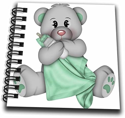 דוב תינוקות חמוד עם שמיכה ירוקה ואיור בקבוקים - ספרי רישום