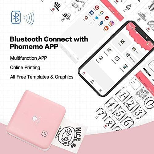 Phomemo M02 Pro מיני מדפסת תרמית- מדפסת תמונות בלוטות 'עם 3 גלילים נייר מדבקה שקוף, תואם ל- iOS + אנדרואיד לתוכנית יומן,