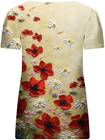 קיץ נשים צמרות שרוול קצר צווארון מרובע אימון מזדמן חולצות טוניקה פרחונית רופפת טיזים בסיסיים