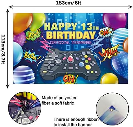 WPCTYQ שמח תפאורה של משחק יום הולדת 13, תפאורת נער רשמית, קישוט קיר של מסיבת משחקי וידאו, רמה 13 רקע יום הולדת עם נושא