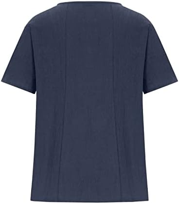 חולצות טריקו של פשתן כותנה לנשים קיץ פלוס גודל גודל הדפס פרחוני כפתור שרוול קצר טייז חולצות צוואר חולצות צוואר